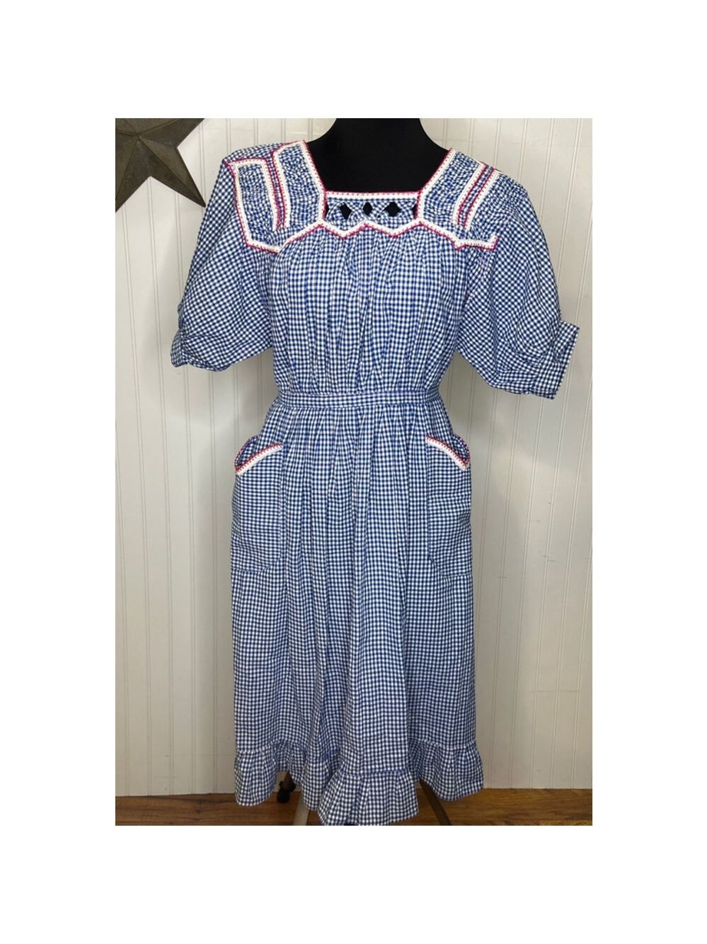 Vintage 70’s Gingham Apron Dress - Picture 1 of 8